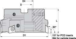 Kennametal - 6 Inserts, 3" Cut Diam, 1" Arbor Diam, 0.394" Max Depth of Cut, Indexable Square-Shoulder Face Mill - 0/90° Lead Angle, 1-3/4" High, BGHX 15L5... Insert Compatibility, Through Coolant, Series Fix-Perfect - Benchmark Tooling