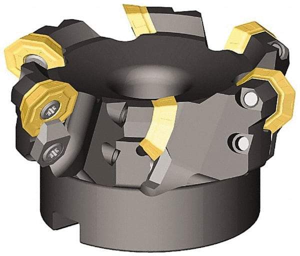 Kennametal - 47° Lead Angle, 1.6100" Max Cut Diam, 1-1/4" Min Cut Diam, 0.138" Max Depth of Cut, Indexable Chamfer & Angle End Mill - 2 Inserts, OF.T 53AF.N.. Insert Style, 77.4mm OAL, Straight Shank - Benchmark Tooling