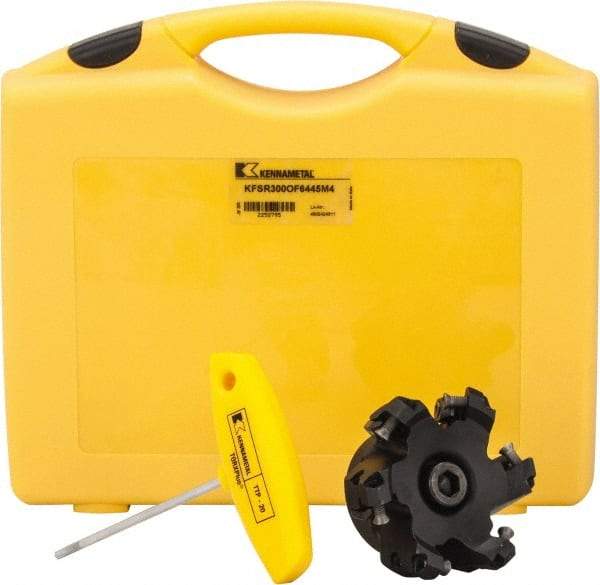 Kennametal - 3" Cut Diam, 1" Arbor Hole, 5mm Max Depth of Cut, 43° Indexable Chamfer & Angle Face Mill - 6 Inserts, OF.T64 Insert, Right Hand Cut, 6 Flutes, Through Coolant, Series KSOM - Benchmark Tooling