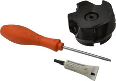 Kennametal - 5 Inserts, 3" Cut Diam, 1" Arbor Diam, 18.03mm Max Depth of Cut, Indexable Square-Shoulder Face Mill - 0/90° Lead Angle, 1-3/4" High, EC18.., EP18.. Insert Compatibility, Through Coolant, Series Mill 1-18 - Benchmark Tooling