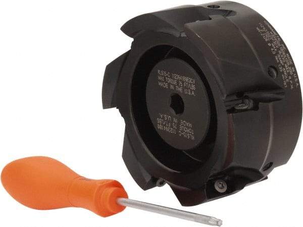 Kennametal - 6 Inserts, 4" Cut Diam, 1-1/2" Arbor Diam, 18.03mm Max Depth of Cut, Indexable Square-Shoulder Face Mill - 0/90° Lead Angle, 2" High, EC18.., EP18.. Insert Compatibility, Through Coolant, Series Mill 1-18 - Benchmark Tooling