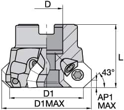 Kennametal - 5 Inserts, 2" Cut Diam, 3/4" Arbor Diam, 18.03mm Max Depth of Cut, Indexable Square-Shoulder Face Mill - 0/90° Lead Angle, 1.575" High, EC18.., EP18.. Insert Compatibility, Through Coolant, Series Mill 1-18 - Benchmark Tooling