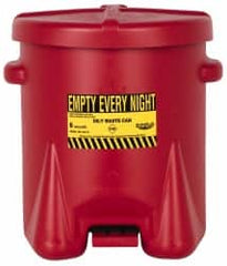 Eagle - 6 Gallon Capacity, Polyethylene Oily Waste Can - 13-1/2 Inch Long x 16-1/2 Inch Wide/Diameter x 16 Inch High, Red, Foot Operated, Approved FM - Benchmark Tooling