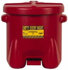 Eagle - 10 Gallon Capacity, Polyethylene Oily Waste Can - 18 Inch Long x 22 Inch Wide/Diameter x 18 Inch High, Red, Foot Operated, Approved FM - Benchmark Tooling