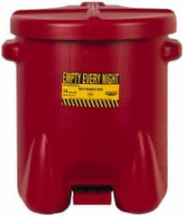 Eagle - 14 Gallon Capacity, Polyethylene Oily Waste Can - 18 Inch Long x 22 Inch Wide/Diameter x 21 Inch High, Red, Foot Operated, Approved FM - Benchmark Tooling