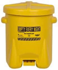 Eagle - 6 Gallon Capacity, Polyethylene Oily Waste Can - 13-1/2 Inch Long x 16-1/2 Inch Wide/Diameter x 16 Inch High, Yellow, Foot Operated, Approved FM - Benchmark Tooling