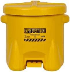 Eagle - 10 Gallon Capacity, Polyethylene Oily Waste Can - 18 Inch Long x 22 Inch Wide/Diameter x 18 Inch High, Yellow, Foot Operated, Approved FM - Benchmark Tooling