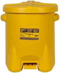 Eagle - 14 Gallon Capacity, Polyethylene Oily Waste Can - 18 Inch Long x 22 Inch Wide/Diameter x 21 Inch High, Yellow, Foot Operated, Approved FM - Benchmark Tooling