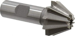 Made in USA - 1-1/4" Large x 1/2" Small Diam, 25/32" Width of Cut, 60° Included Angle, 10 Teeth, Cobalt Face Angle Cutter - 5/8" Shank Diam, 2-21/32" Overall Length, Weldon Flat - Benchmark Tooling