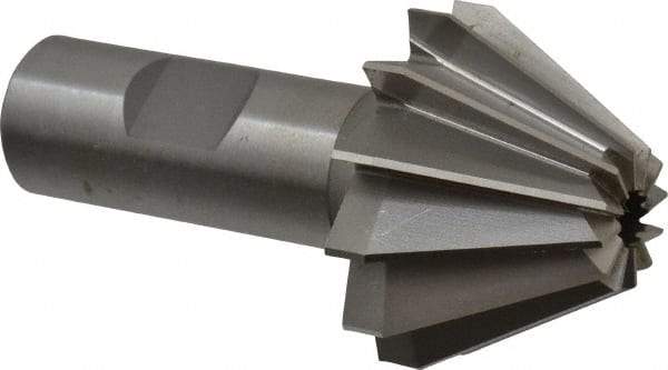 Made in USA - 1-5/8" Large x 5/8" Small Diam, 1-1/16" Width of Cut, 60° Included Angle, 12 Teeth, Cobalt Face Angle Cutter - 3/4" Shank Diam, 3-1/16" Overall Length, Weldon Flat - Benchmark Tooling