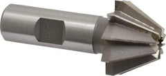 Made in USA - 1-1/4" Large x 1/2" Small Diam, 25/32" Width of Cut, 60° Included Angle, 10 Teeth, High Speed Steel Face Angle Cutter - 5/8" Shank Diam, 2-21/32" Overall Length, Weldon Flat - Benchmark Tooling