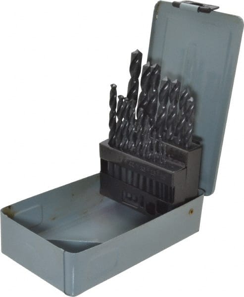 Interstate - 1 to 10mm, 118° Point, Oxide Finish, High Speed Steel Jobber Length Drill Bit Set - Benchmark Tooling