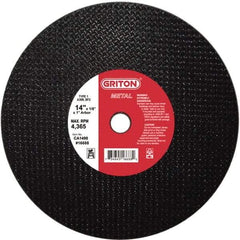 Value Collection - 14" 36 Grit Aluminum Oxide Cutoff Wheel - 1/8" Thick, 1" Arbor, 4,400 Max RPM, Use with Stationary Tools - Benchmark Tooling