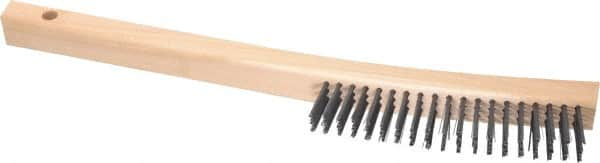 Made in USA - 3 Rows x 19 Columns Wire Scratch Brush - 6-1/4" Brush Length, 13-3/4" OAL, 1-1/8" Trim Length, Wood Toothbrush Handle - Benchmark Tooling