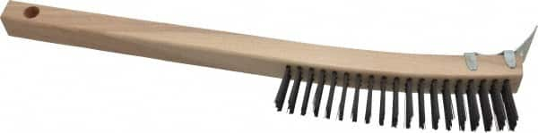 Made in USA - 3 Rows x 19 Columns Wire Scratch Brush - 14" OAL, 1-3/16" Trim Length, Wood Toothbrush Handle - Benchmark Tooling