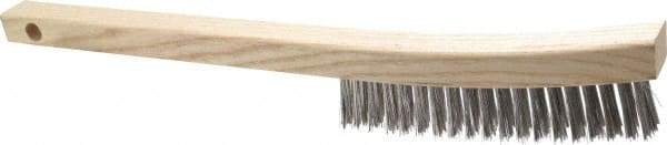 Made in USA - 3 Rows x 19 Columns Wire Scratch Brush - 6-1/4" Brush Length, 13-3/4" OAL, 1-1/8" Trim Length, Wood Toothbrush Handle - Benchmark Tooling