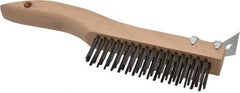 Made in USA - 4 Rows x 16 Columns Wire Scratch Brush - 10" OAL, 1-3/16" Trim Length, Wood Shoe Handle - Benchmark Tooling