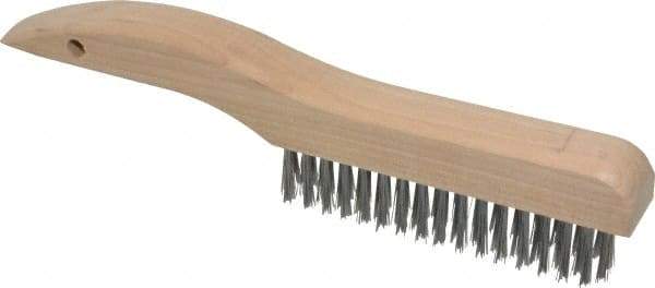 Made in USA - 4 Rows x 16 Columns Wire Scratch Brush - 10" OAL, 1-3/16" Trim Length, Wood Shoe Handle - Benchmark Tooling