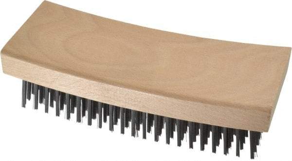 Made in USA - 9 Rows x 21 Columns Wire Scratch Brush - 7-1/4" OAL, 1-3/16" Trim Length, Wood Curved Handle - Benchmark Tooling