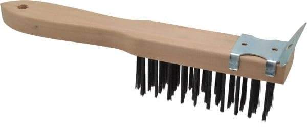 Made in USA - 4 Rows x 11 Columns Wire Scratch Brush - 5" Brush Length, 11" OAL, 1-3/4" Trim Length, Wood Toothbrush Handle - Benchmark Tooling