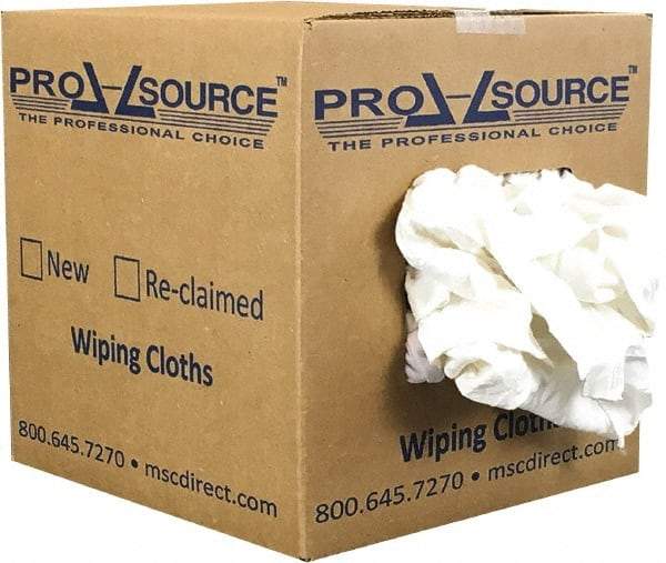 PRO-SOURCE - Reclaimed Cotton T-Shirt Rag - Low Lint, White, 3 to 4 Pieces per Lb, Comes in Box - Benchmark Tooling