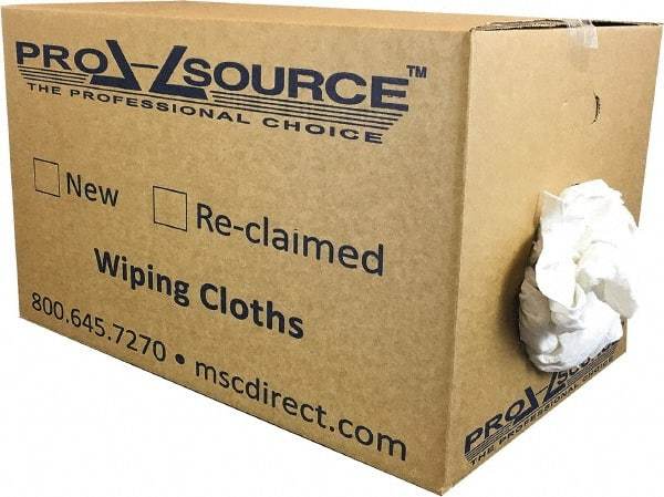 PRO-SOURCE - Reclaimed Cotton T-Shirt Rag - Low Lint, White, 3 to 4 Pieces per Lb, Comes in Box - Benchmark Tooling