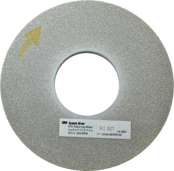 3M - 8" Diam, 1/2" Face Width, 3" Center Hole, Medium Grade, Aluminum Oxide Deburring Wheel - Convolute, Hard Density 8 Grade, 4,500 RPM - Benchmark Tooling