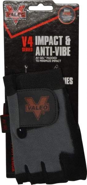 Valeo - Size S (7-8) Split Cowhide Anti-Vibration/Impact Protection Work Gloves - For General Purpose, Uncoated, Hook & Loop Cuff, Fingerless, Black, Paired - Benchmark Tooling