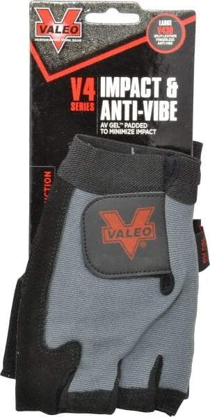 Valeo - Size L (9-10) Split Cowhide Anti-Vibration/Impact Protection Work Gloves - For General Purpose, Uncoated, Hook & Loop Cuff, Fingerless, Black, Paired - Benchmark Tooling
