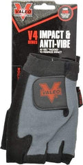 Valeo - Size L (9-10) Split Cowhide Anti-Vibration/Impact Protection Work Gloves - For General Purpose, Uncoated, Hook & Loop Cuff, Fingerless, Black, Paired - Benchmark Tooling