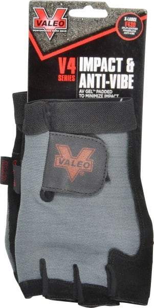 Valeo - Size XL (10-11) Split Cowhide Anti-Vibration/Impact Protection Work Gloves - For General Purpose, Uncoated, Hook & Loop Cuff, Fingerless, Black, Paired - Benchmark Tooling