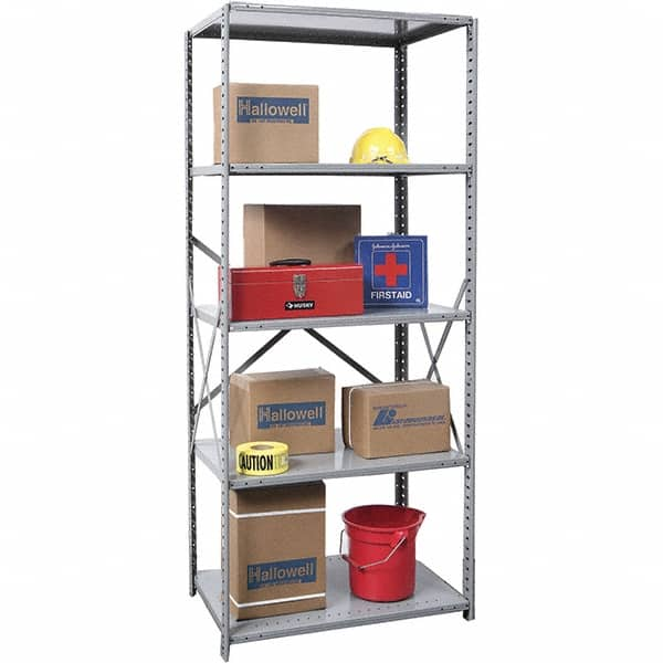 Hallowell - 5 Shelf Starter Unit Box Edge Open Steel Shelving - 800 Lb Capacity, 36" Wide x 87" High x 24" Deep, Gray - Benchmark Tooling