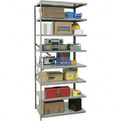 Hallowell - 8 Shelf Add-On Box Edge Open Steel Shelving - 800 Lb Capacity, 36" Wide x 87" High x 24" Deep, Gray - Benchmark Tooling