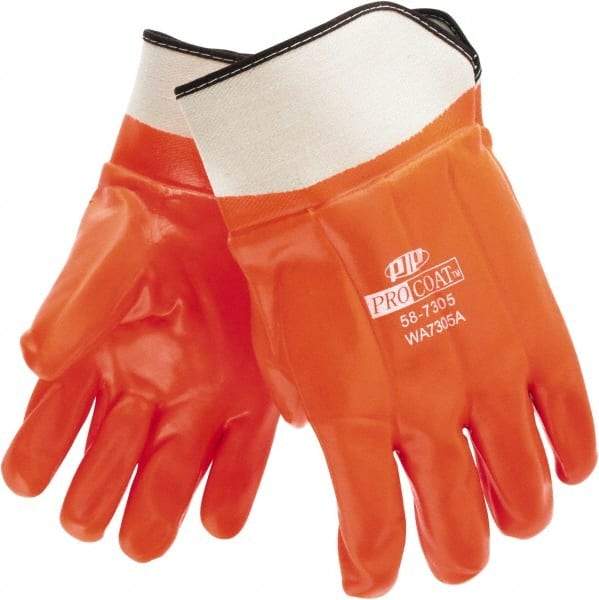 PRO-SAFE - Size L (9), 11" Long, PVC Chemical Resistant Gloves - Smooth Finish, Foam Lined, Safety Cuff, Orange - Benchmark Tooling