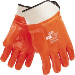 PRO-SAFE - Size L (9), 11" Long, PVC Chemical Resistant Gloves - Smooth Finish, Foam Lined, Safety Cuff, Orange - Benchmark Tooling