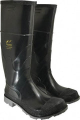 Winter Walking - Size 9 Plain Work Boot - Black, Gray, Polyurethane, PVC Upper, Rubber Outsole, 16" High, Chemical Resistant, Non-Slip, Waterproof - Benchmark Tooling
