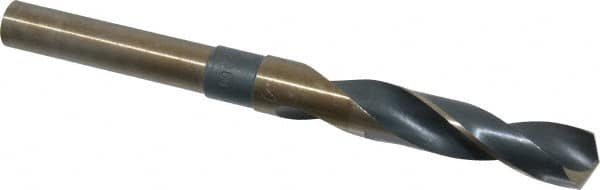 Interstate - 19/32" Drill, 118° Point, Cobalt Silver Deming & Reduced Shank Drill Bit - Bright Finish, 6" OAL, Straight Shank, 3" Flute Length, Right Hand Cut, Standard Point, Spiral Flute, Regular Spiral - Benchmark Tooling