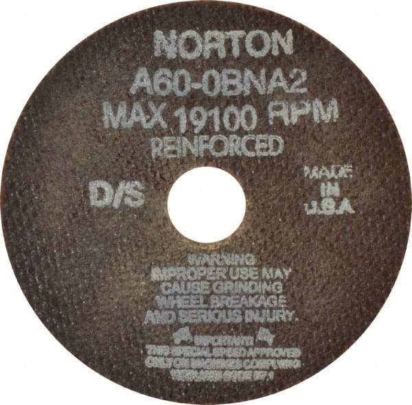 Norton - 4" 60 Grit Aluminum Oxide Cutoff Wheel - 0.035" Thick, 3/4" Arbor, 19,100 Max RPM, Use with Die Grinders - Benchmark Tooling