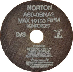 Norton - 4" 60 Grit Aluminum Oxide Cutoff Wheel - 0.035" Thick, 3/4" Arbor, 19,100 Max RPM, Use with Die Grinders - Benchmark Tooling