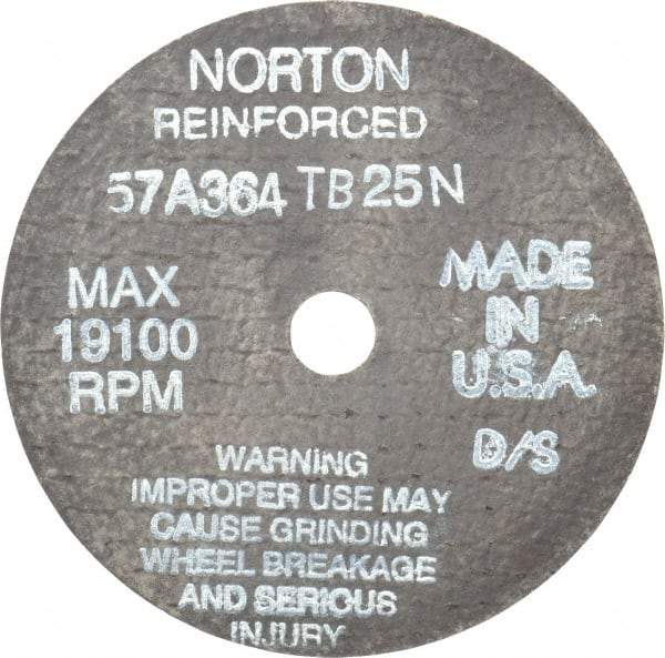 Norton - 4" 36 Grit Aluminum Oxide Cutoff Wheel - 1/16" Thick, 1/2" Arbor, 19,100 Max RPM, Use with Die Grinders - Benchmark Tooling