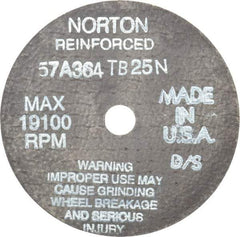 Norton - 4" 36 Grit Aluminum Oxide Cutoff Wheel - 1/16" Thick, 1/2" Arbor, 19,100 Max RPM, Use with Die Grinders - Benchmark Tooling