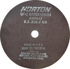 Norton - 6" 60 Grit Aluminum Oxide Cutoff Wheel - 0.035" Thick, 5/8" Arbor, 10,185 Max RPM, Use with Circular Saws - Benchmark Tooling