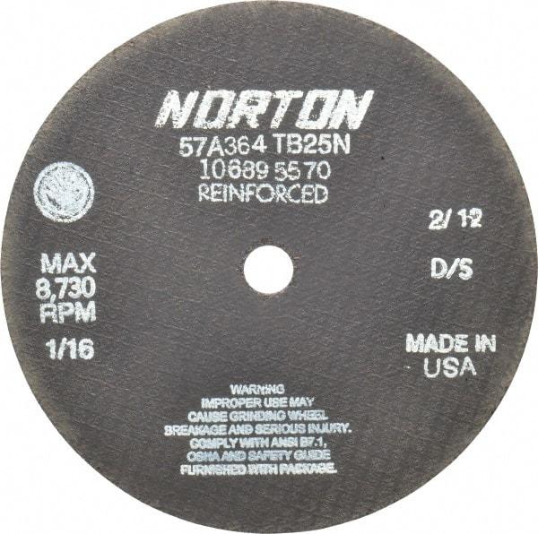 Norton - 7" 36 Grit Aluminum Oxide Cutoff Wheel - 1/16" Thick, 5/8" Arbor, 8,730 Max RPM, Use with Circular Saws - Benchmark Tooling