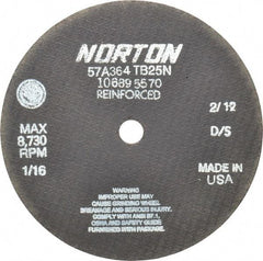 Norton - 7" 36 Grit Aluminum Oxide Cutoff Wheel - 1/16" Thick, 5/8" Arbor, 8,730 Max RPM, Use with Circular Saws - Benchmark Tooling