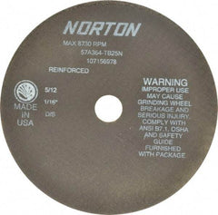 Norton - 7" 36 Grit Aluminum Oxide Cutoff Wheel - 1/16" Thick, 7/8" Arbor, 8,730 Max RPM, Use with Stationary Grinders - Benchmark Tooling