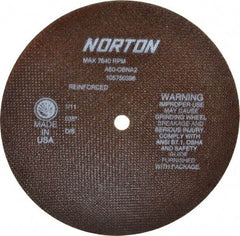 Norton - 8" 60 Grit Aluminum Oxide Cutoff Wheel - 0.035" Thick, 1/2" Arbor, 7,640 Max RPM, Use with Stationary Grinders - Benchmark Tooling