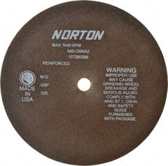 Norton - 8" 60 Grit Aluminum Oxide Cutoff Wheel - 0.035" Thick, 5/8" Arbor, 7,640 Max RPM, Use with Circular Saws - Benchmark Tooling