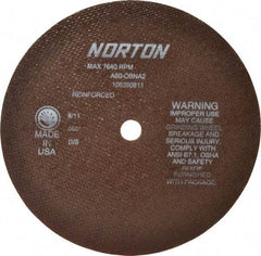 Norton - 8" 60 Grit Aluminum Oxide Cutoff Wheel - 0.06" Thick, 5/8" Arbor, 7,640 Max RPM, Use with Circular Saws - Benchmark Tooling