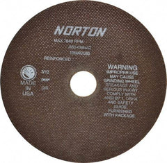 Norton - 8" 60 Grit Aluminum Oxide Cutoff Wheel - 0.06" Thick, 1-1/4" Arbor, 7,640 Max RPM, Use with Stationary Grinders - Benchmark Tooling