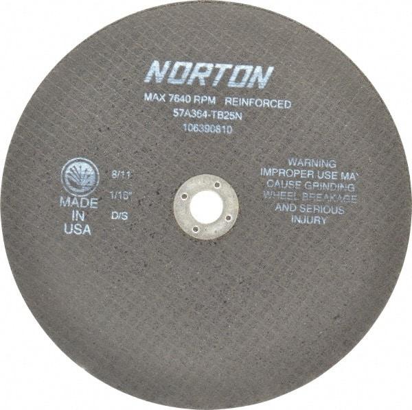 Norton - 8" 36 Grit Aluminum Oxide Cutoff Wheel - 1/16" Thick, 5/8" Arbor, 7,640 Max RPM, Use with Circular Saws - Benchmark Tooling
